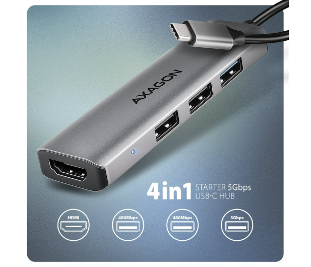 Axagon HMC-H3A USB-C 5Gbps STARTER 4in1 hub - 1485460 - zdjęcie 4